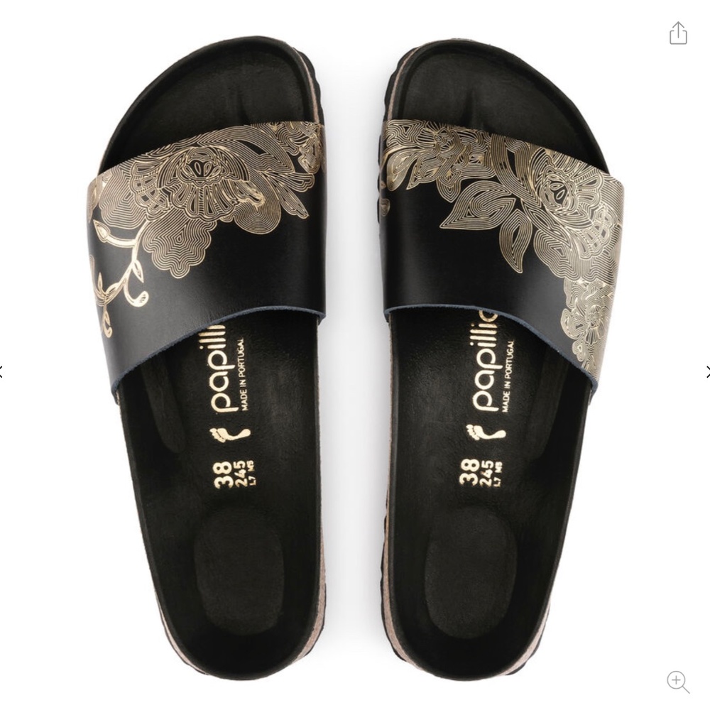 Birkenstock Papillio Cora Slide, NWOT Black & Gold, 37